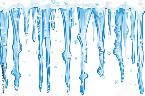 Melting icicles on white background.