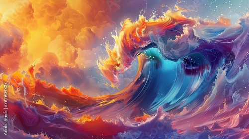 Mystic Swirls - Fiery Sunset and Turbulent Ocean Fusion