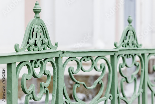 Decoration design elements of an outdoor vintage green forged railings