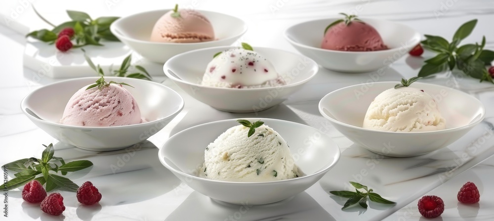 Vibrant display of assorted fruity gelato delights in an eye catching arrangement Vibrant display of assorted fruity gelato delights in an eye catching arrangement