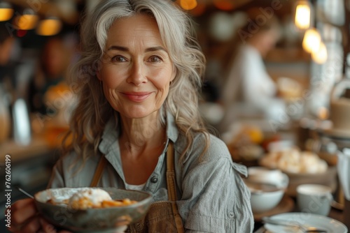 Portrait of happy middle-aged women in restaurant. relax, weekends, lunch break concept.
