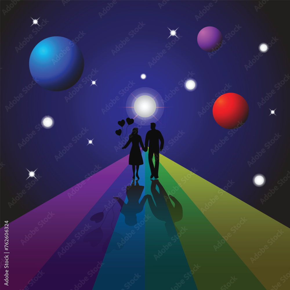 Young Couple Love Hand Drawn Vector Art Abstract Background