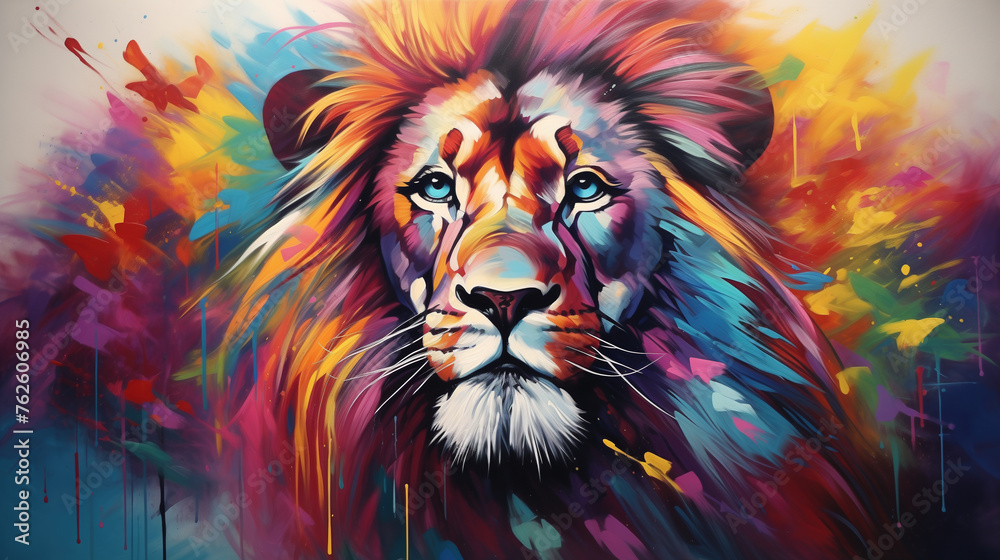 Colorful painting of a lion