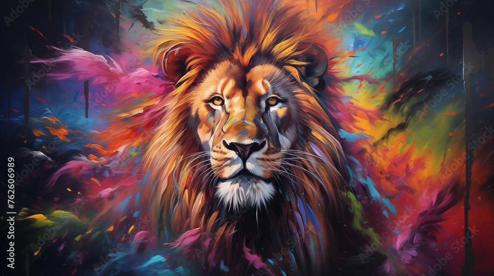 Colorful painting of a lion