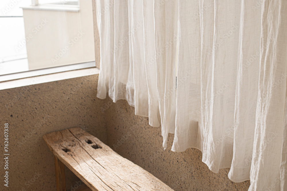 White cotton curtain for texture and beige walls White cotton curtain for texture and beige walls