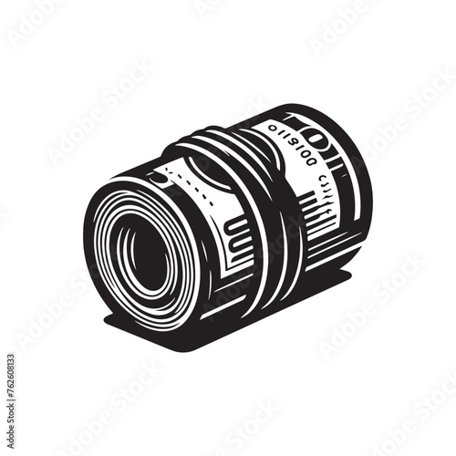 Cash Flow: Vector Money Roll Silhouettes Symbolizing Wealth, Prosperity, and Financial Success.