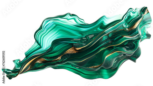Gold and emerald liquid flow abstract graphic element on an isolated background photo