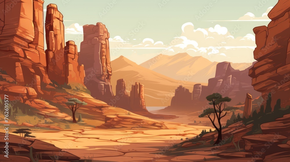 Generative AI A majestic canyon with layered rock formations.