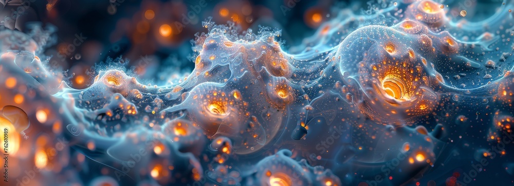 A blue and orange space with many small dots A blue and orange space with many small dots