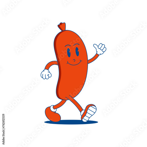 Sausage Retro Mascot. Funny cartoon character of Sausage