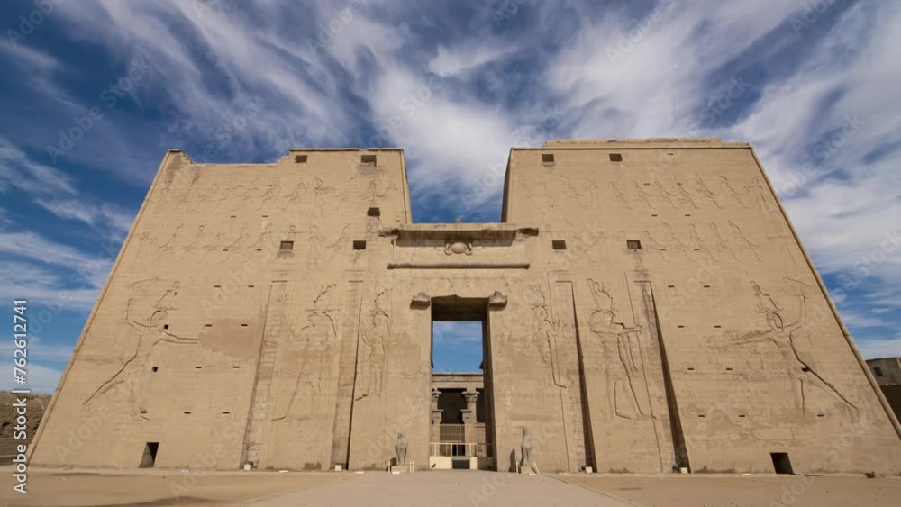 Ancient Egyptian temple in Edfu. Edfu also spelt Idfu, and known in antiquity as Behdet. Edfu is the site of the Ptolemaic Temple of Horus and an ancient settlement. Egypt. Ancient Egyptian temple in Edfu. Edfu also spelt Idfu, and known in antiquity as Behdet. Edfu is the site of the Ptolemaic Temple of Horus and an ancient settlement. Egypt.
