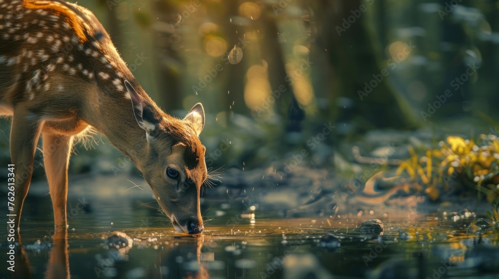 Obraz premium A deer drinks water