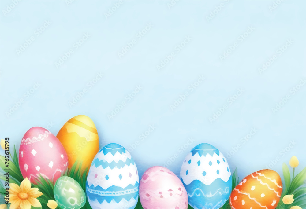 a group of easter eggs with a blue background