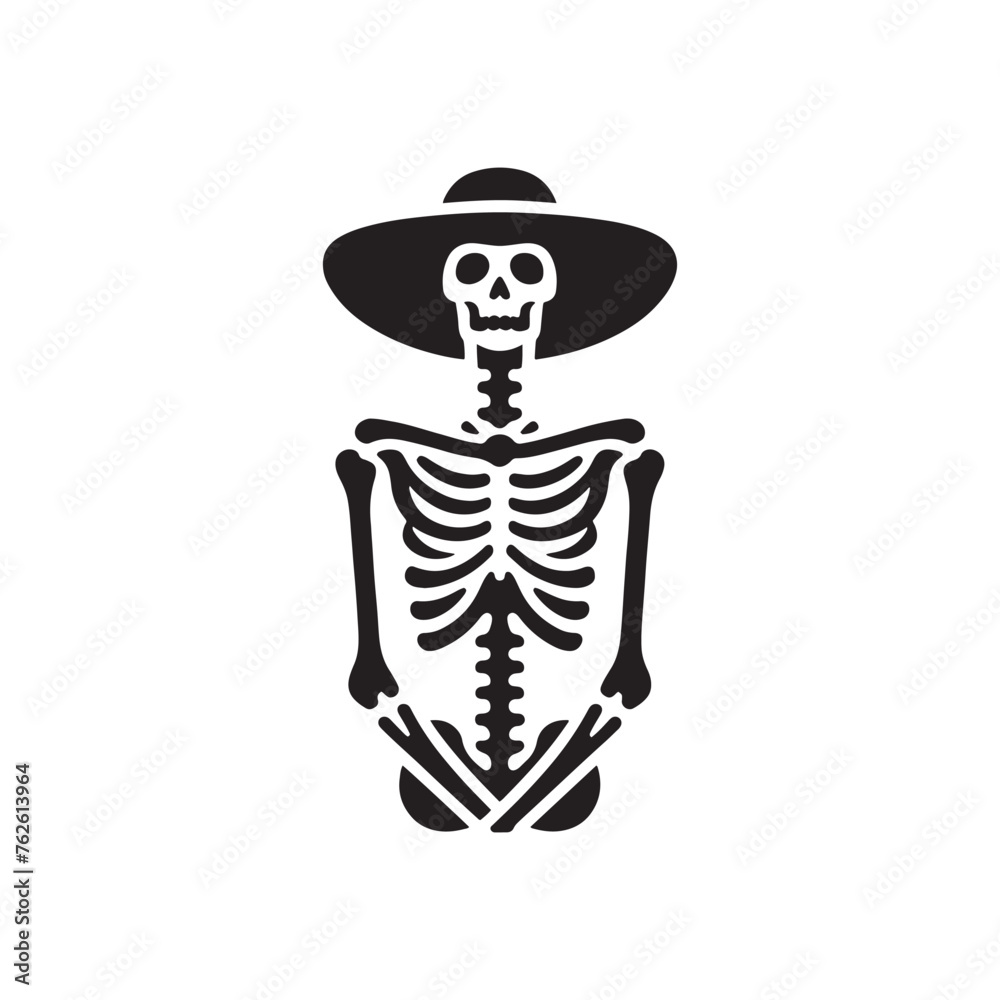 Obraz premium Bony Figures: Vector Skeleton Silhouettes Evoking Spooky Vibes and Halloween Eleganc. Skeleton black illustration.