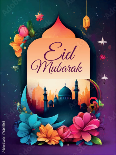 Vector Eid Mubarak Card  Eid Festival Card design with colorful background

