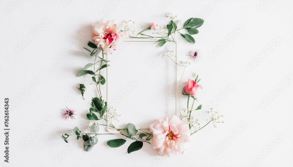 frame of flowers on white background