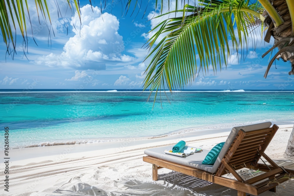 Open book on beach lounger, relaxing on beach vacation