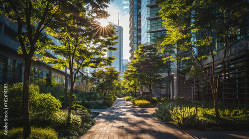 A contemporary urban area designed according to the Garden City concept  with an abundance of trees