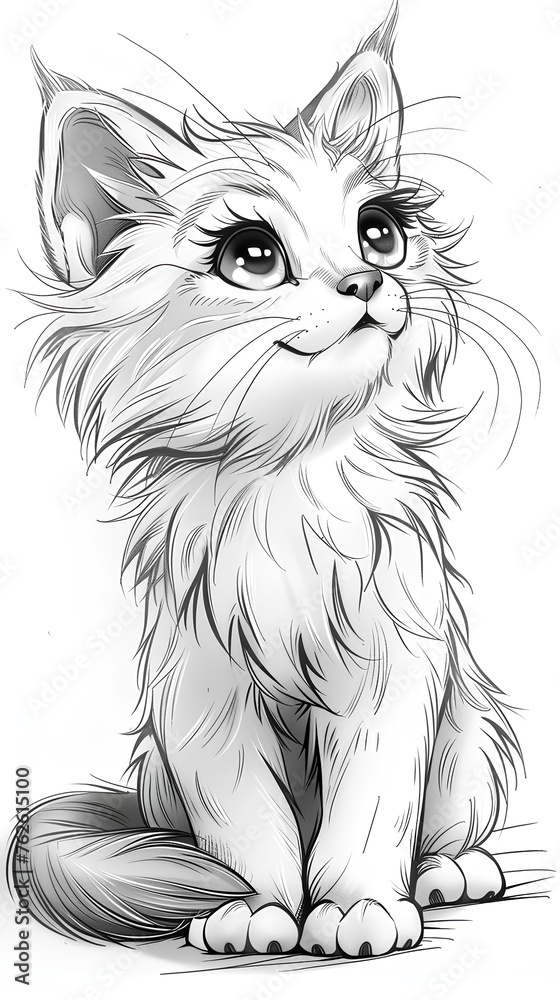 Fototapeta premium Coloring page, black and white children's page of an adorable cat