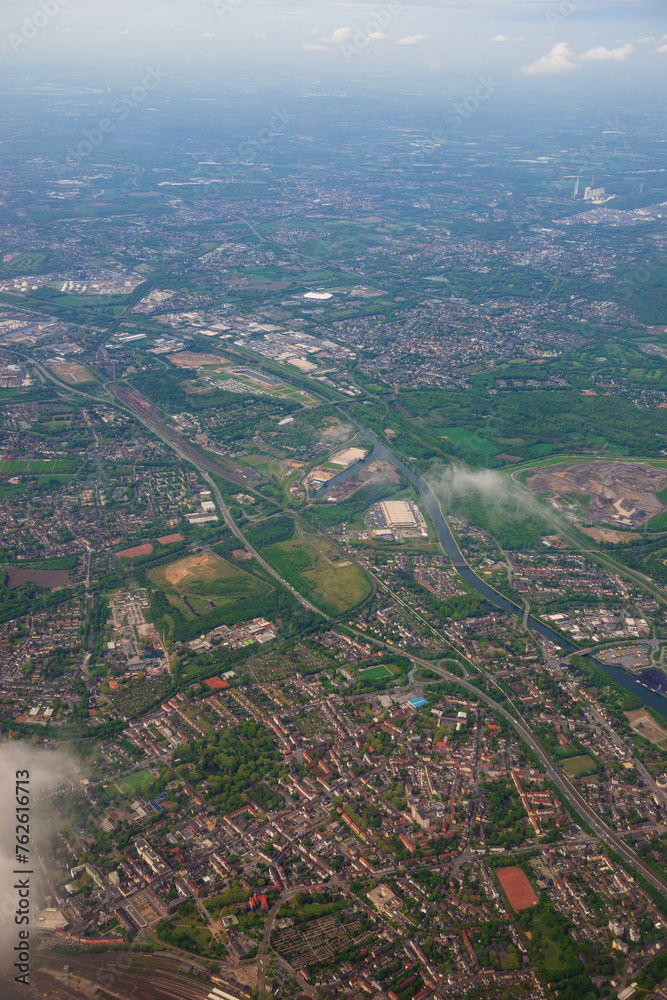 Fabulous aerial view from airbus Germany, flying airplane.