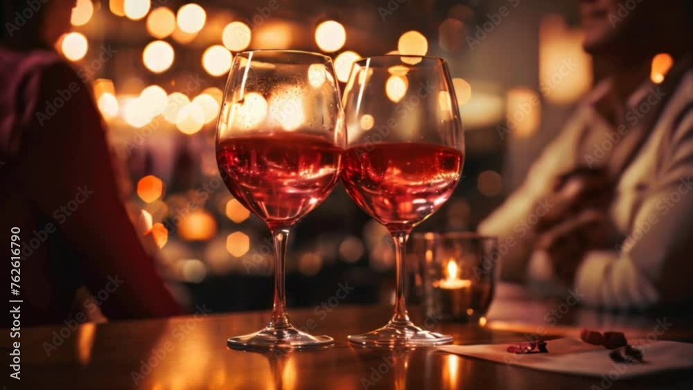 Couple clinking glasses at Valentine's Day dinner in restaurant Couple clinking glasses at Valentine's Day dinner in restaurant