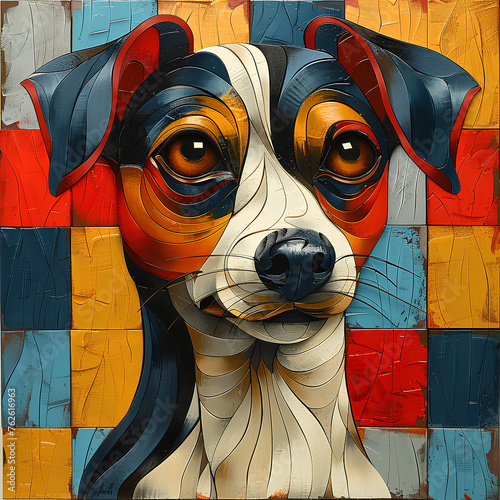 Adorable dog, painting style, cubist style.