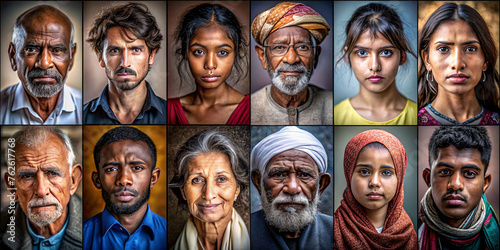 different faces from different cultural backgrounds, from asia to europe 