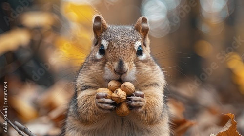 Adorable Chipmunk with Cheeks Full of Nuts, Displaying Impressive Storage Skills in Preparation for Winter 