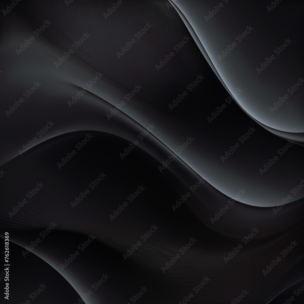 An abstract black background with 3D waves, soft edges, and curves that highlight the play of light on smooth surfaces. The composition is balanced, demonstrating the elegance of lines and the beauty An abstract black background with 3D waves, soft edges, and curves that highlight the play of light on smooth surfaces. The composition is balanced, demonstrating the elegance of lines and the beauty