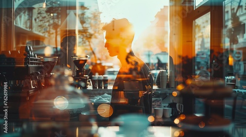 A woman is standing in front of a window, gazing outside. She is illuminated by the natural light coming through the window, creating a simple yet striking composition.