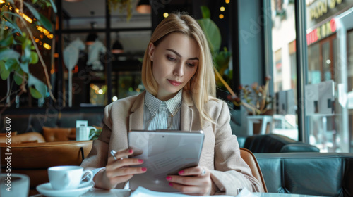 Young businesswoman using digital tablet while sitting at cafe