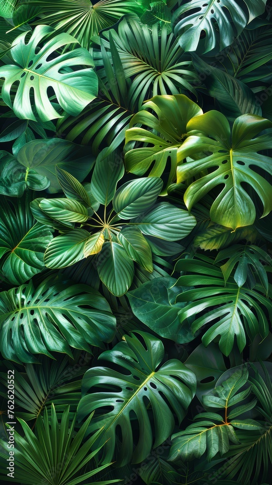 Tropical Palm Leaves Lush Botanical Wallpaper in Green Generative AI