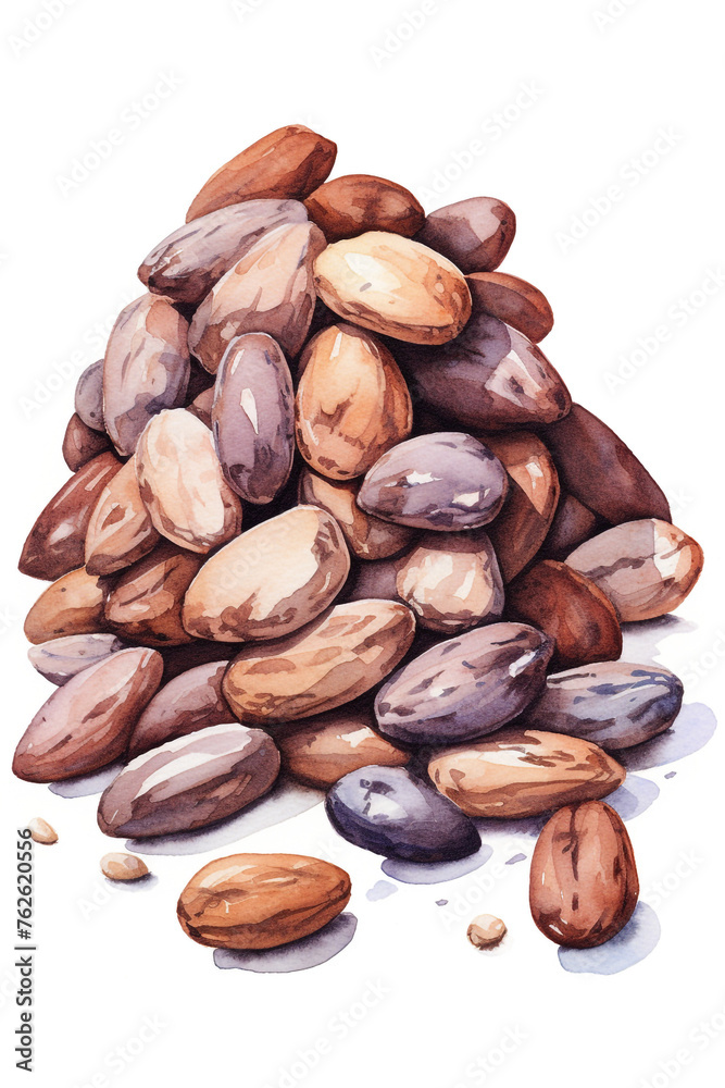 cocoa beans, watercolour style, white background сreated with Generative Ai cocoa beans, watercolour style, white background сreated with Generative Ai