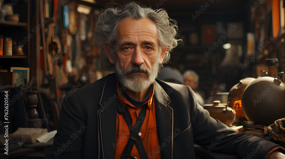 Elderly man who is in his workshop Elderly man who is in his workshop