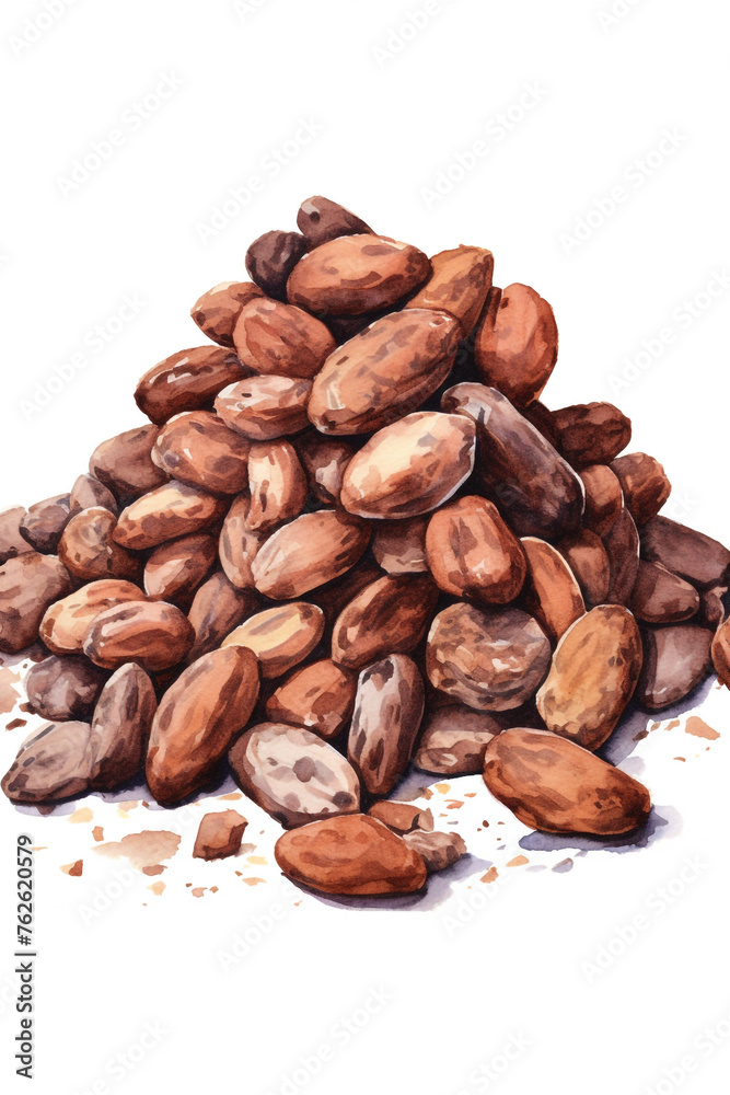 cocoa beans, watercolour style, white background сreated with Generative Ai cocoa beans, watercolour style, white background сreated with Generative Ai