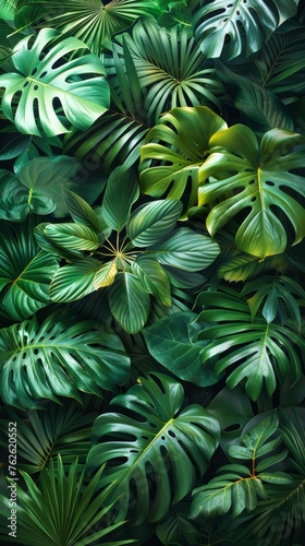 Tropical Palm Leaves Lush Botanical Wallpaper in Green Generative AI