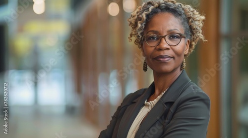 A portrait of a confident black businesswoman mature