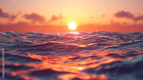 Sun Setting Over Ocean Waves Generative AI © Johnathan