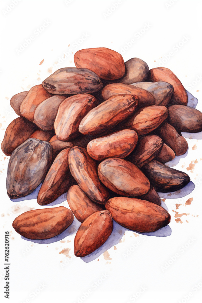cocoa beans, watercolour style, white background сreated with Generative Ai cocoa beans, watercolour style, white background сreated with Generative Ai