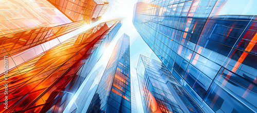 Tall skyscrapers reaching into the sky  symbolizing urban growth and the bustling life of the city