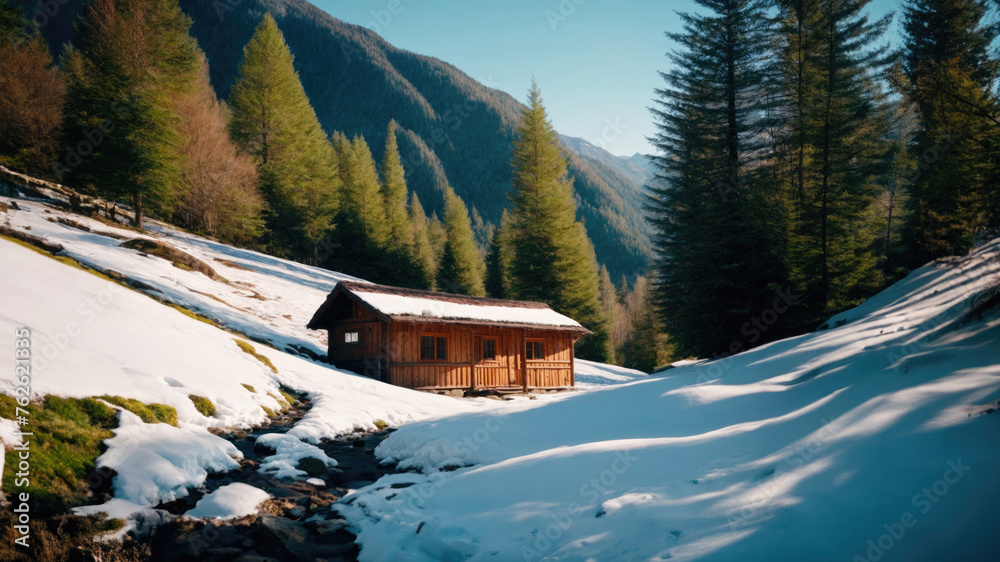 A Solitary Sanctuary: Alpine Serenity in a Rustic Mountain Cabin