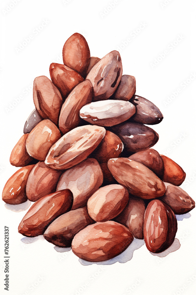 cocoa beans, watercolour style, white background сreated with Generative Ai cocoa beans, watercolour style, white background сreated with Generative Ai