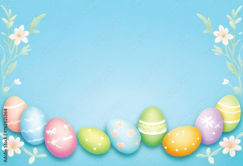 a blue background with easter eggs on it