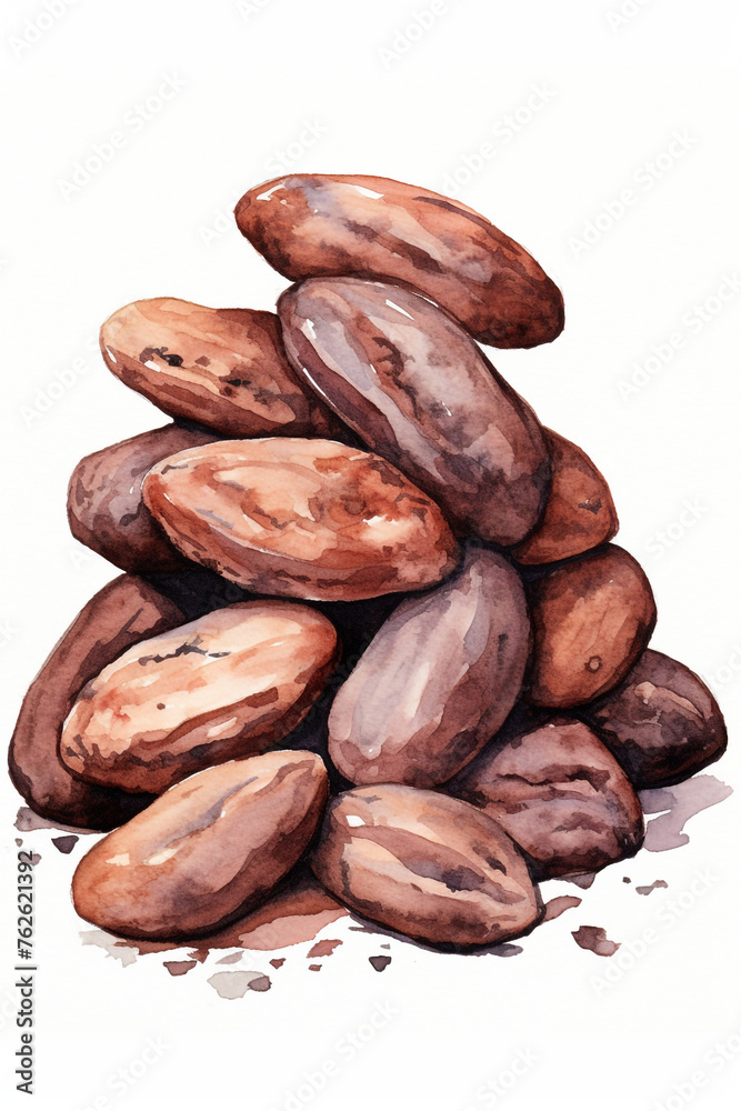 cocoa beans, watercolour style, white background сreated with Generative Ai cocoa beans, watercolour style, white background сreated with Generative Ai