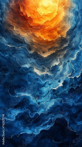Vibrant Blue and Orange Abstract Watercolor Background Generative AI