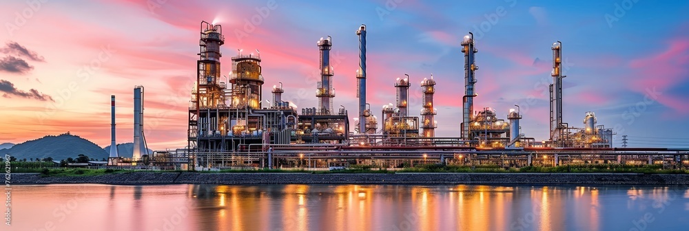 Refinery operations  industrial pipeline for gas and oil processing in the production process