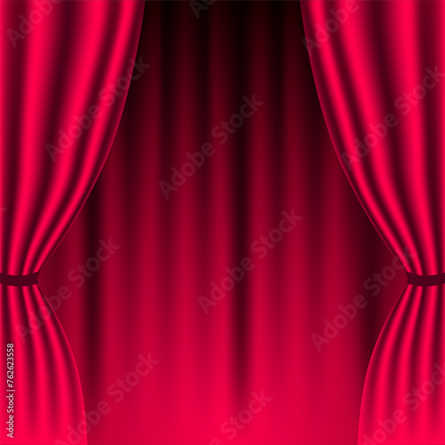 Teathre stage template with red heavy curtain and spotlight