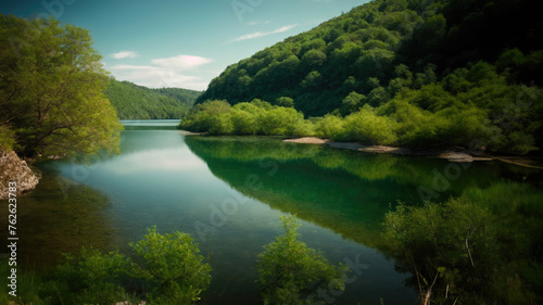 Verdant Reflections  A Summer Day at the Secluded Lakeside Sanctuary