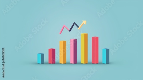 a bar chart with a arrow going up on a blue background