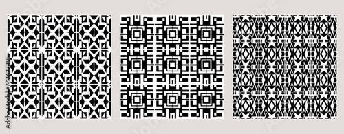 Set of 3 Oriental black and white pattern for fabric, wallpaper, flyer, business card. For use in graphics.